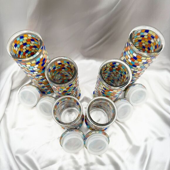 Mosaic Tiled Glass Canisters with Decorative Lids – Set of 6 (Small, Med, Large) - Picture 8 of 8